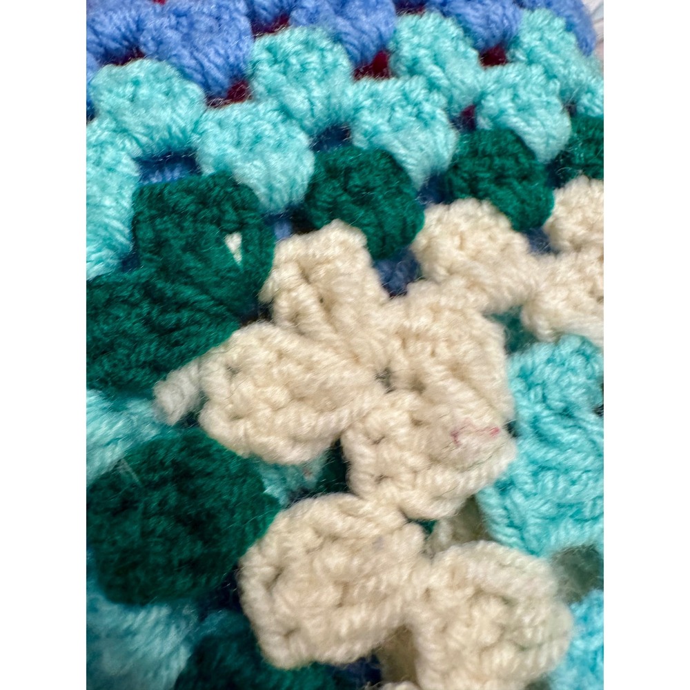 Vintage Handmade Crochet Afghan Throw Blanket Square 55x55 Boho Cottage - Picture 11 of 11